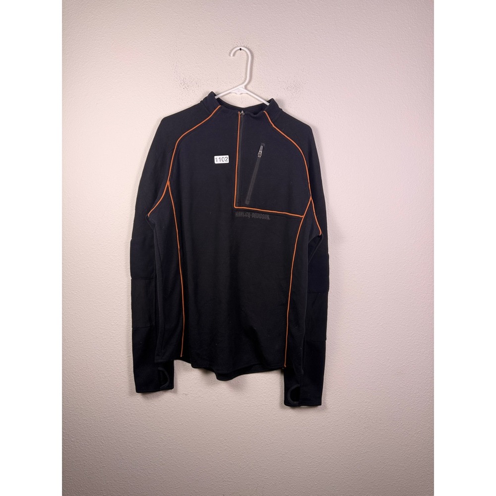 Harley-Davidson Performance Mens Black Orange Piping 1/4 Zip Pullover Medium